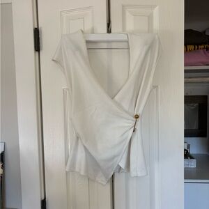 Zara White Wrap Top with Gold